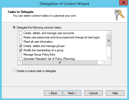 AD Delegation Wizard - Tasks to delegate Gruppenadministration