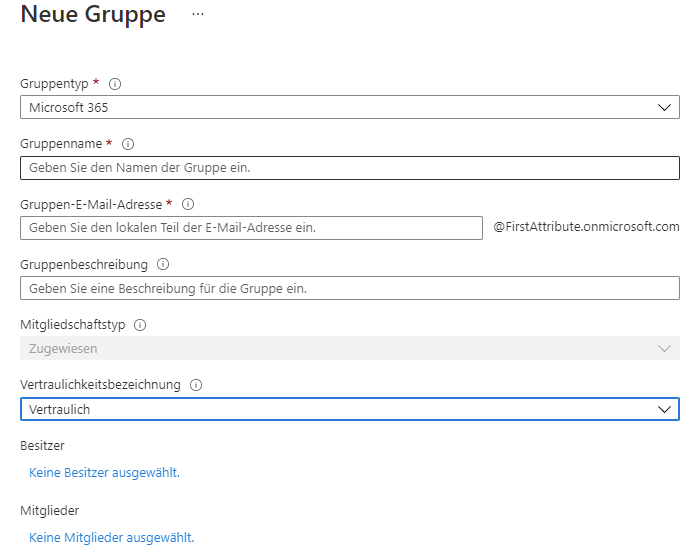 Azure Active Directory-Portal: Gruppen erstellen mit Sensitivity Label